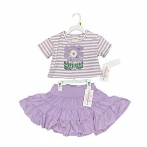 Bonnie Jean Girls Lavender Striped Floral‎ T-Shirt and Tiered Skort Set 3T NEW